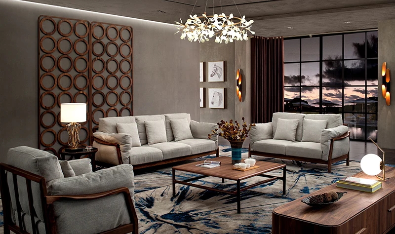 Nordic wooden apartment living room sets, modern living room home furniture