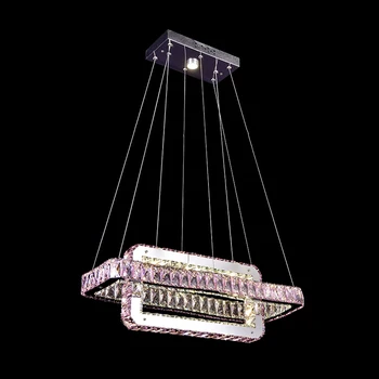 Modern Square Pink Crystal Led Pendant Lights Dimmable Ceiling
