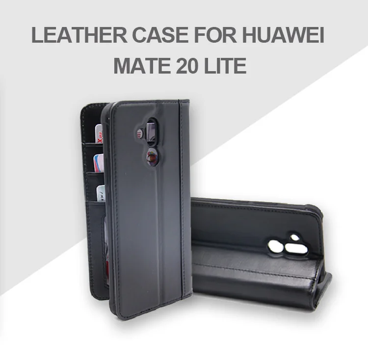 Factory Price Hot Sale Flip Cover Black Genuine Cow Leather Phone Case Wallet for Huawei Mate 20 Lite