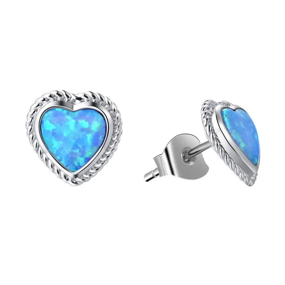 Fancime Sterling Silver Blue Created Opal Stud Earrings Dainty Gold Plated Earrings for Women Girls