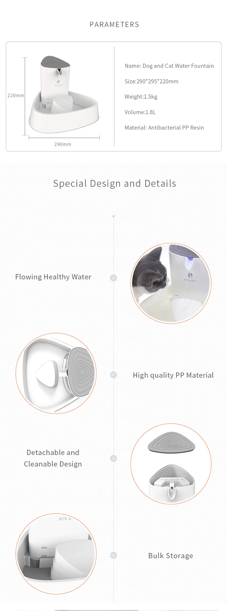 ELS Super Quiet Flower Automatic Electric Cat Drinking Water Fountain Pet Water Dispenser Dog Water Fountain