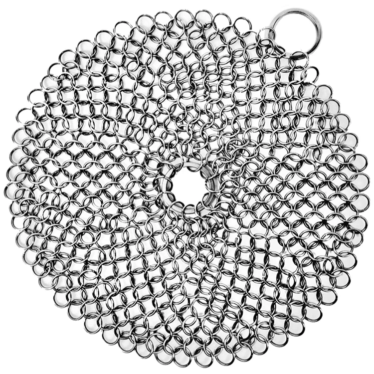 7 Inch Stainless Steel Chainmail Scrubber For Cookware Cleaning , Round Shape
