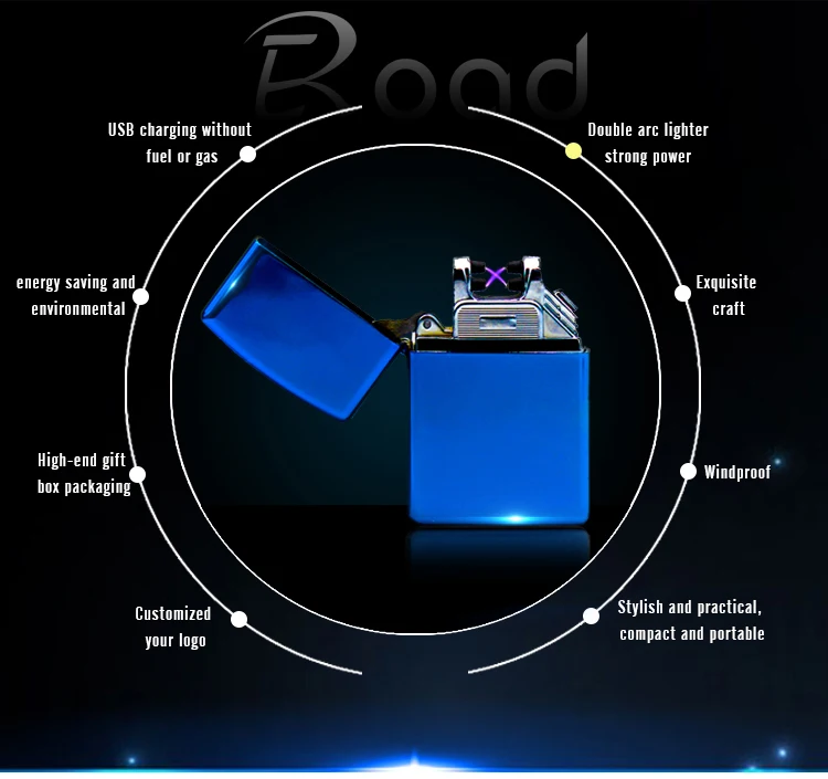 Eroad Windproof Stepped Crossover Arc Luxury Brick pattern USB charging electronic cricket lighters