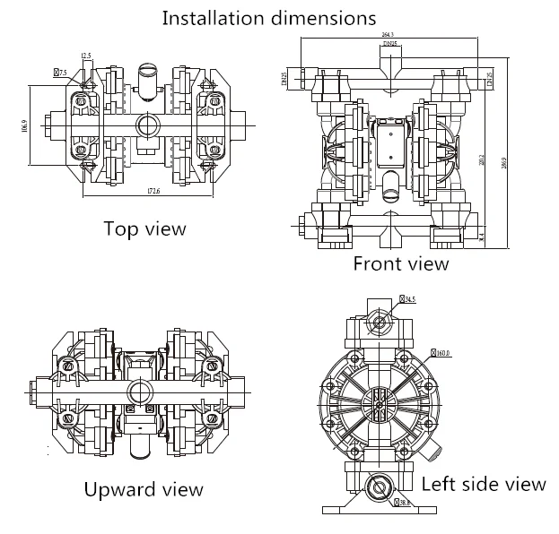 Pneumatic diaphragm pump Aluminum alloy material Plastic PP Polypropylene and Fluoroplastics