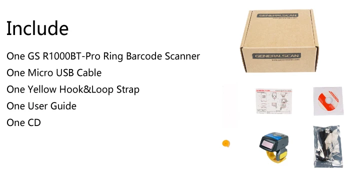 Generalscan GS R1000BT-Pro 1D laser Bluetooth/USB Ring Barcode Scanner for Android iOS Windows (GS07)