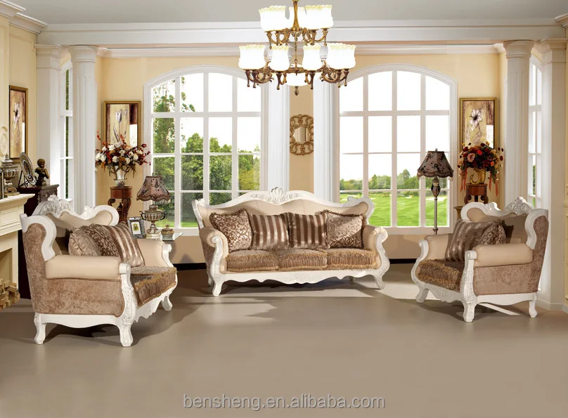 S2130 Foshan Shunde Sofa Furniture Hand Carving Rubber Wood Frame S2130 Foshan Shunde Sofa Furniture Hand Carving Rubber Wood Frame America Style White Painting Antique Fabric