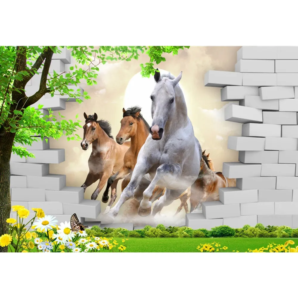 Lari Horse Dengan Brick Wallpaper Mural 3d Untuk Dekorasi Rumah