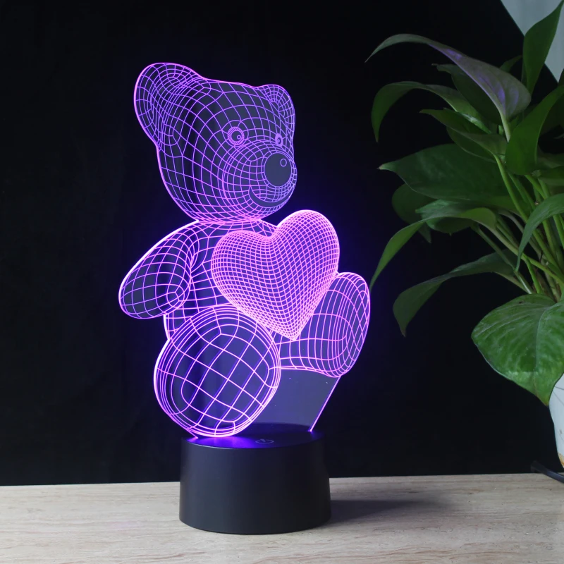 teddy bear lamparas de ilusion led 3d luces intermitentes acrilicas de 7 colores personalizadas para mesa de escritorio y dormitorio buy lamparas