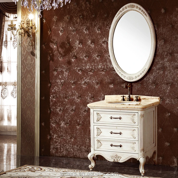 Antique Luxury French Style Distressed Wooden Bathroom Vanity With