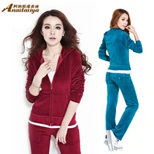 Big yards S-4XL velvet track suit, leisure suit female sport suit women Hot sales New 2014 Sweatshirt Hoodies Pullovers Coat