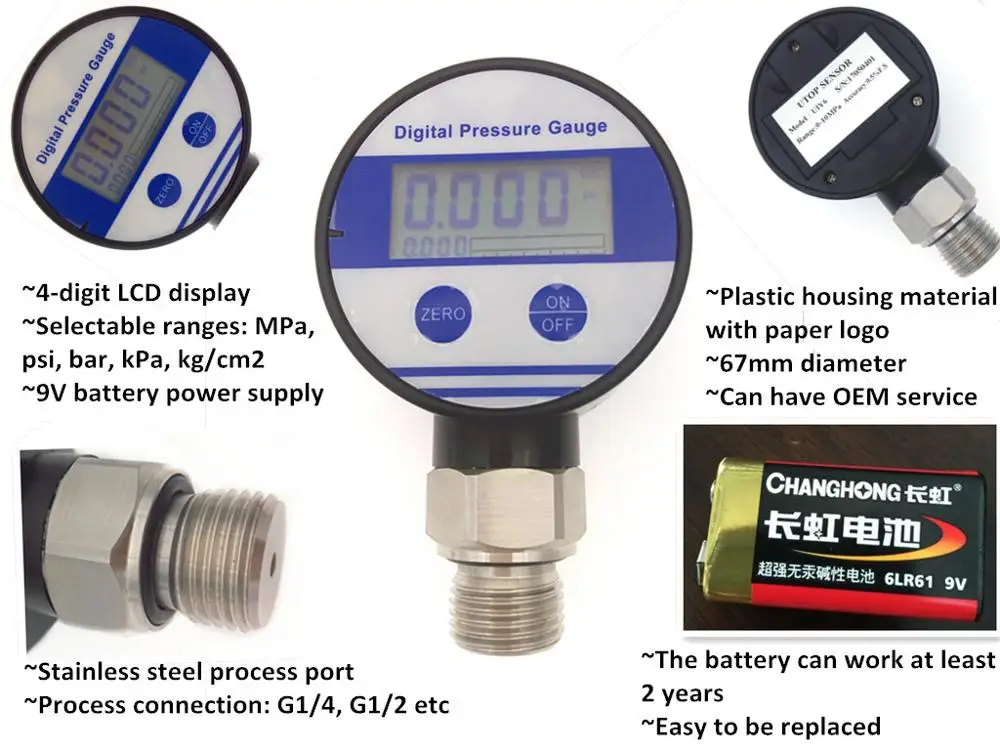 Uiy6 Digitale Smart Industriële Gas,Water Manometer 9v Batterij
