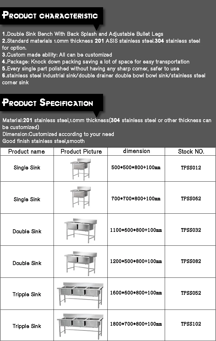 Free Standing Commercial Kitchen Sinks/Stainless Steel Freestanding Kitchen Sinks/Stainless Steel Double Sink For Hotel