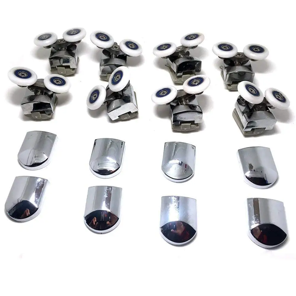 Replacement Shower Door Fixing Wheels in Chrome - 4x Top & 4x Bottom - Fits Glass 6-8mm(Roller diameter 25mm)