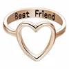 Best indeed friend letters printing love shape charm stainless steel ring with heart for youth