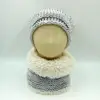 Ladies style warm winter lady ice yarn moss stitch plush knitted beanie hats with pom pom & and neck warmer set