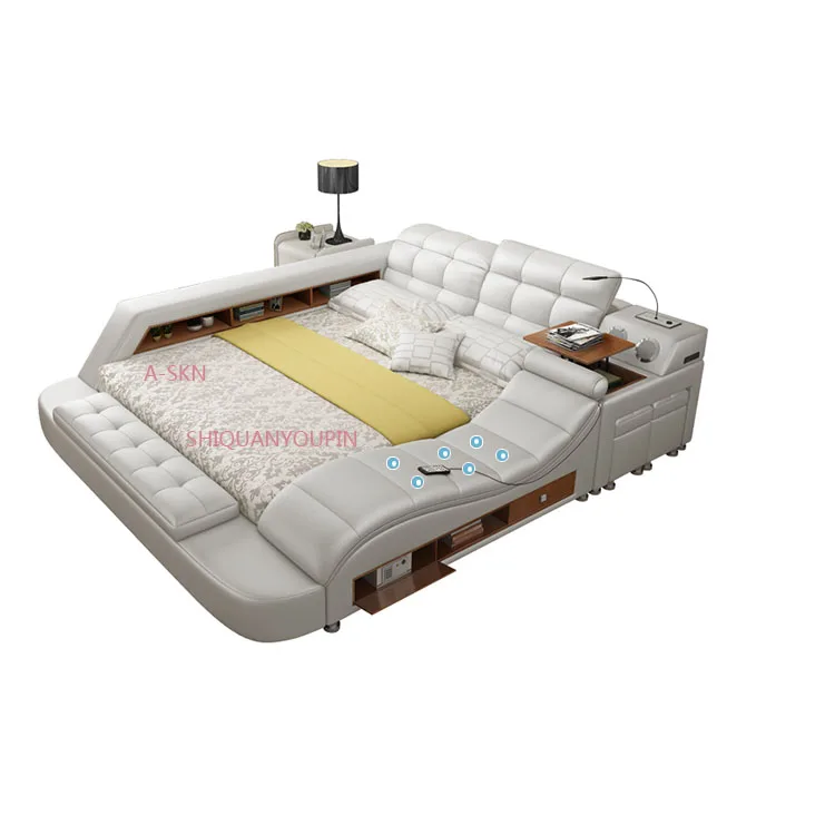 Guangdong bedroom furniture multifunction storage bed with massage music design of leather bed