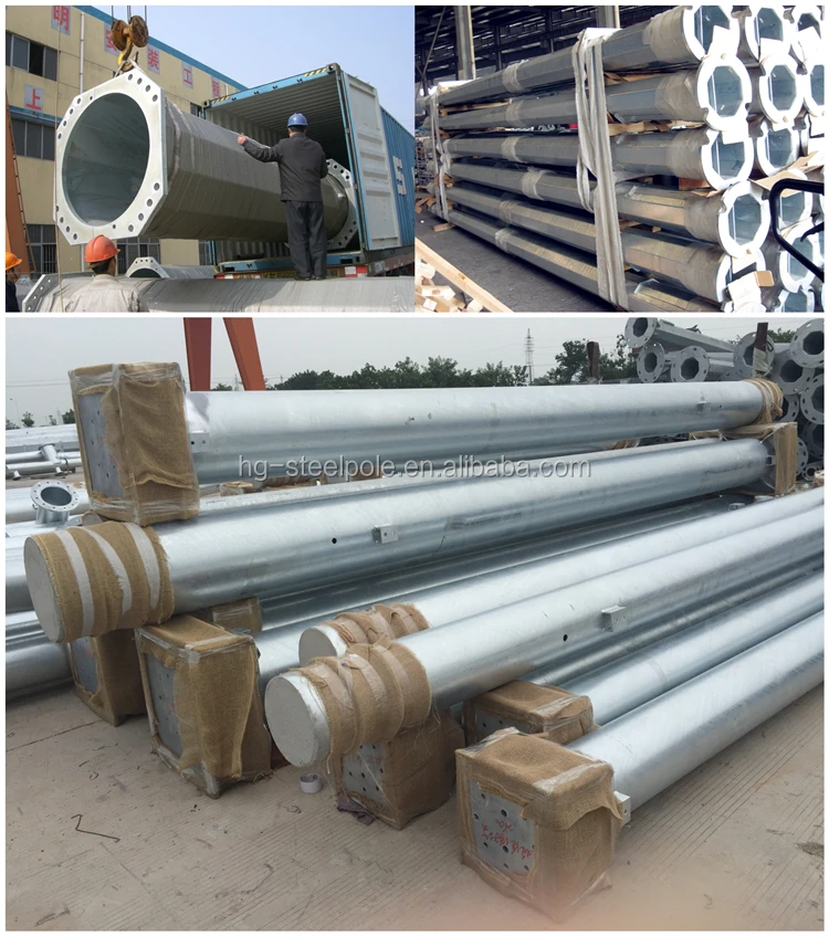 30-60FT Hot Dip Galvanized Octagon Steel Pole with AWS D1.1 Welding for 25 Years Life Transmission Line
