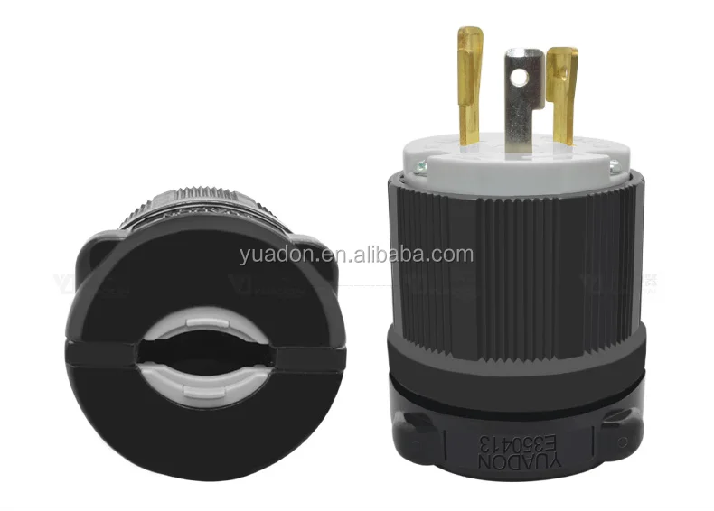 Set Spina E Connettore NEMA L5-20, Grado Industriale, Nero/Giallo, 20A 125V, Per Interno/Esterno