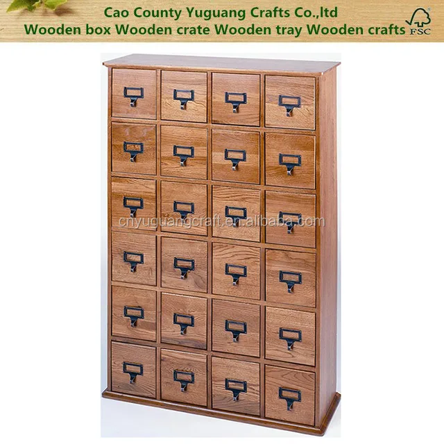 Solid Pine Library Card File Media Cabinet 24 Drawers Solid Wood