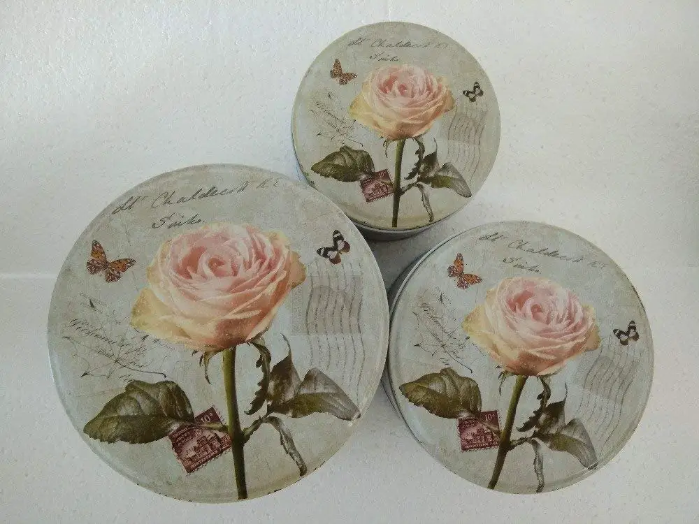 3PCS/set Metal beautiful flower pircuture storage box,iron biscuits box, household debris box,christmas eve gifts packing tin boxes