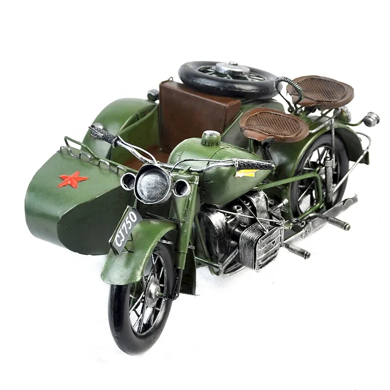 Tm750 Iron Sidecar Arts Crafts Motorcycle Model Decoration Creative Army Green Boutique Gifts