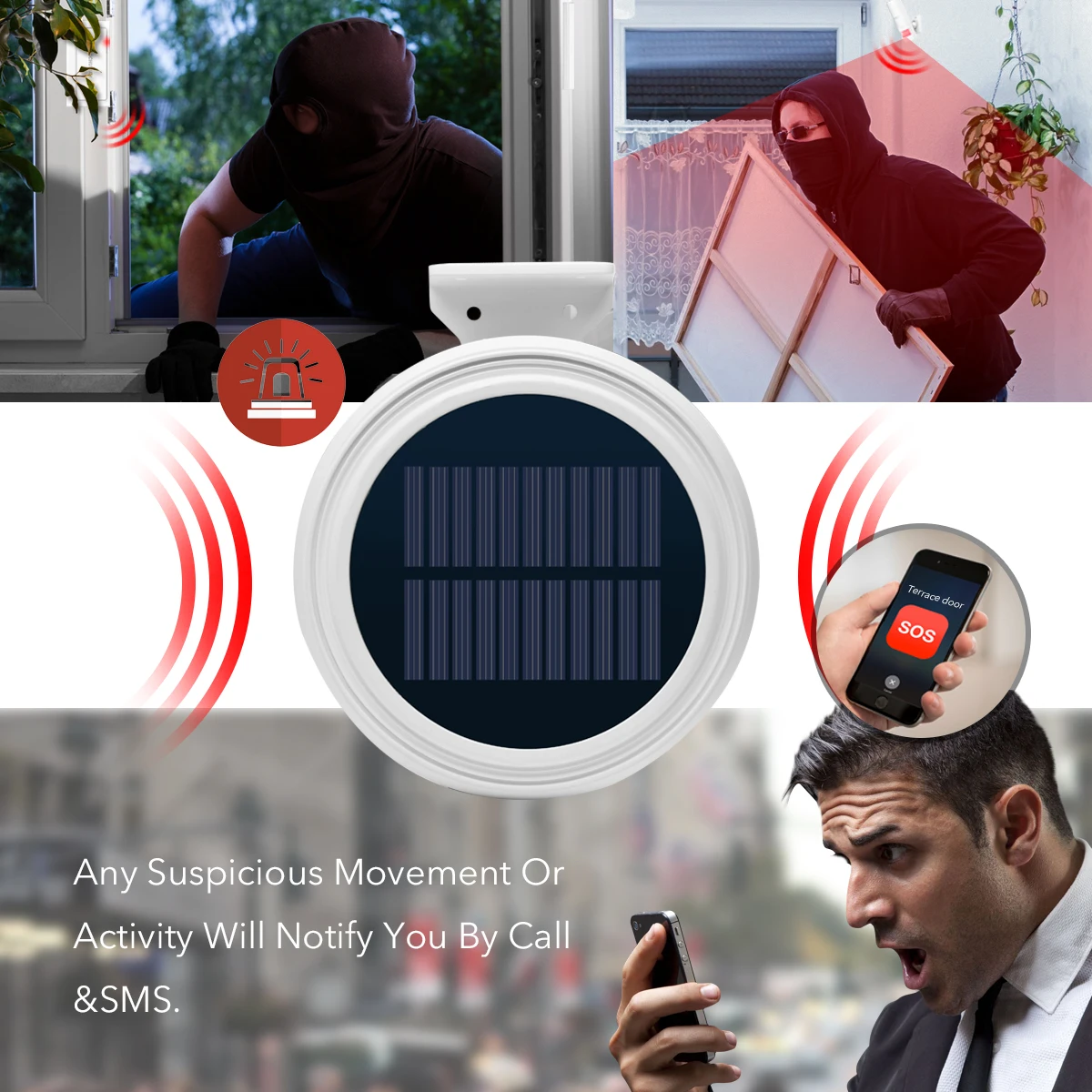 Solar Powered Alarm System Wireless Portable Home Security Burglar Antitheft Intruder Alarm Kit