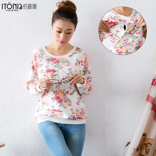 Best quality floral lightweight breastfeeding top maternity clothes nursing sweater shirt