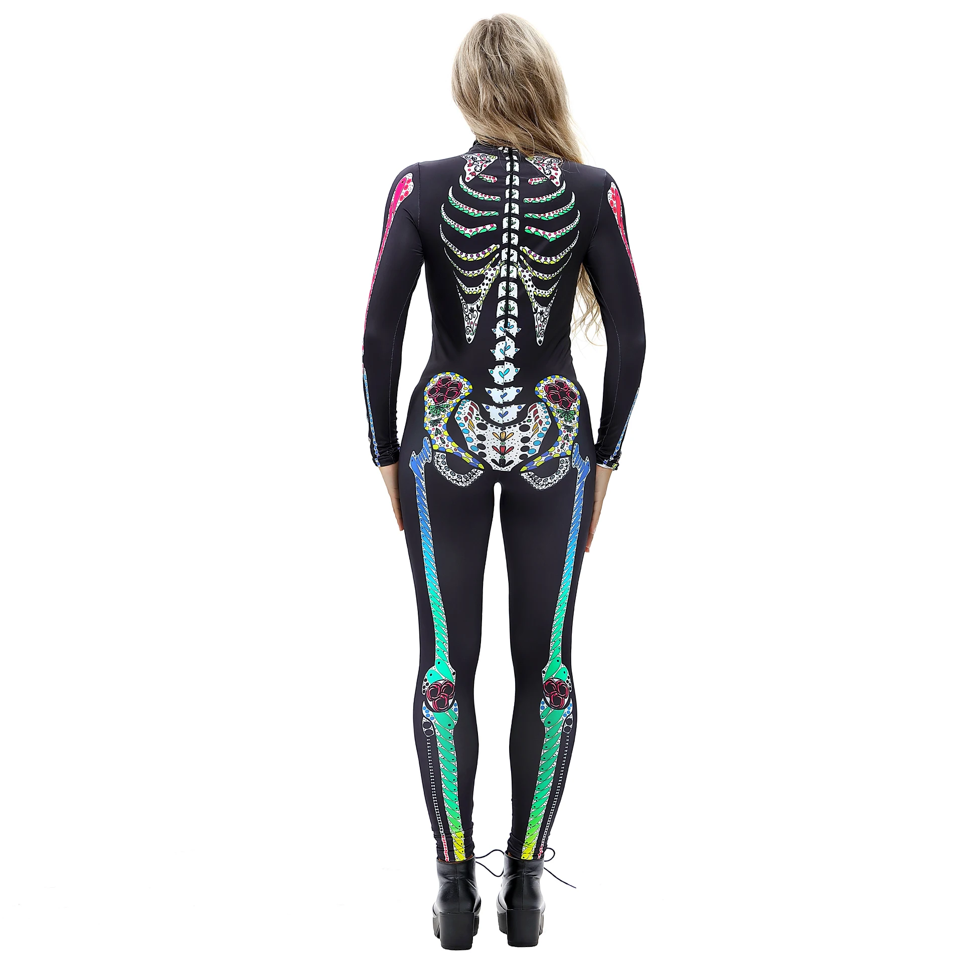 Frauen Skelett Halloween Cosplay Kostüm Bodysuit Mit Rücken Druck Sexy