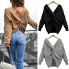 New Fall Clothes Women Sweater V Neck Backless Sweater for Women Long Sleeve Knitted Sweater Oversize Ladies Tops
