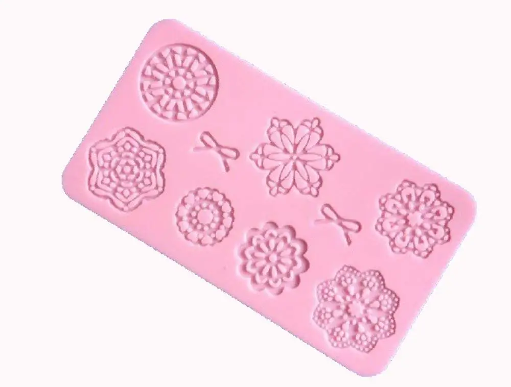 Longzand Molds HY1-156 DIY Cake Decorating Mold with Bow Flower Lace Mold Mat, Fondant Mold and Silicone Sugar Craft Molds, Pink