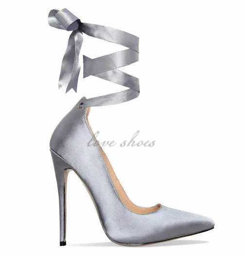 gray satin pumps