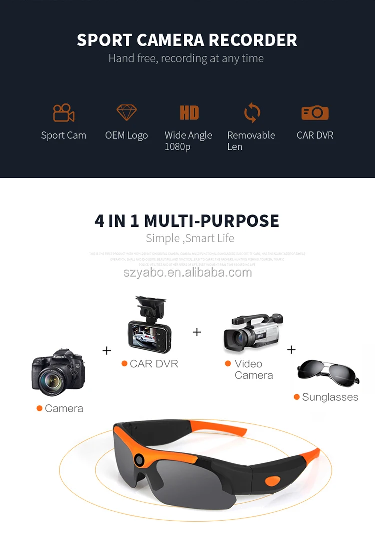 China Manufacturer Full HD 1080P HD DVR Sports Camera Sunglasses With Video Recording Audio Recording Photographic