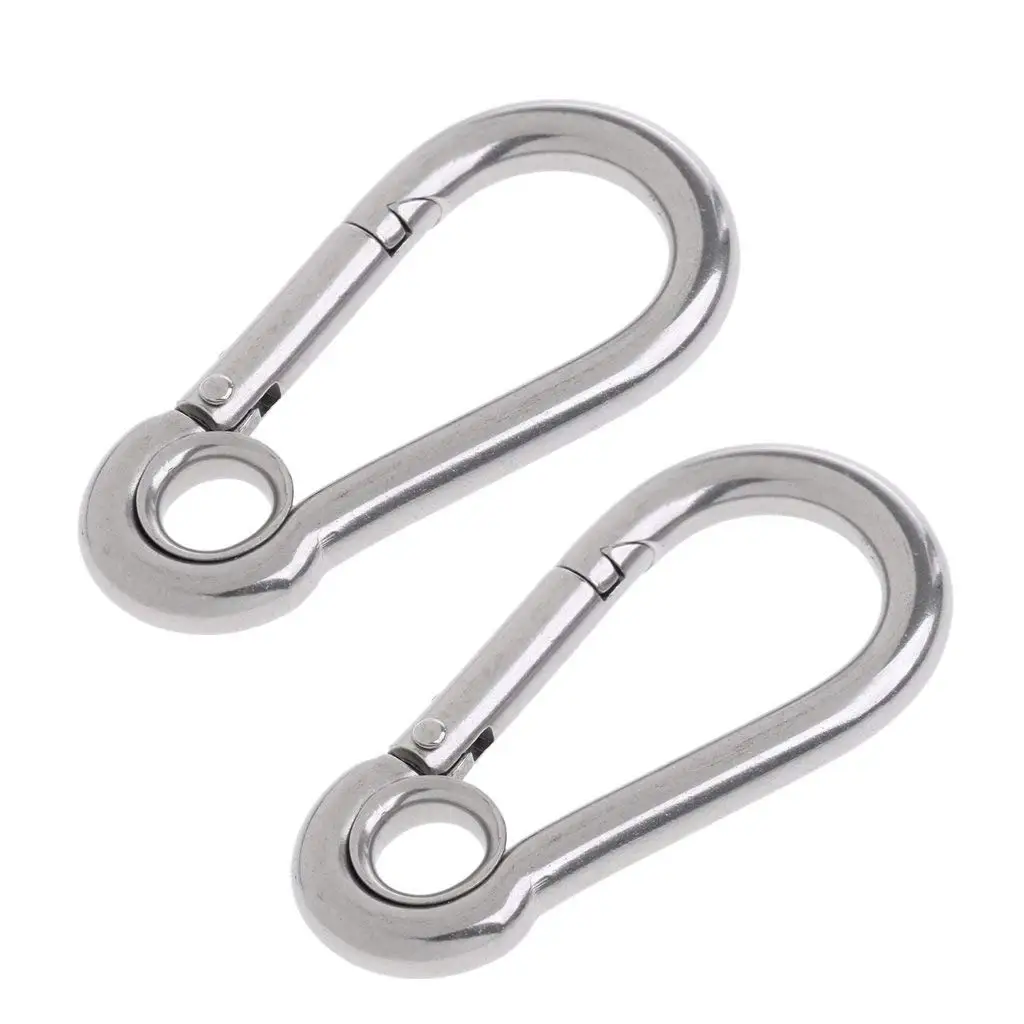 Hiking Camping Baoblaze 2pcs 80mm D Shape Spring-Loaded Gate Stainless Steel Carabiner for Home Rv Travel Fishing