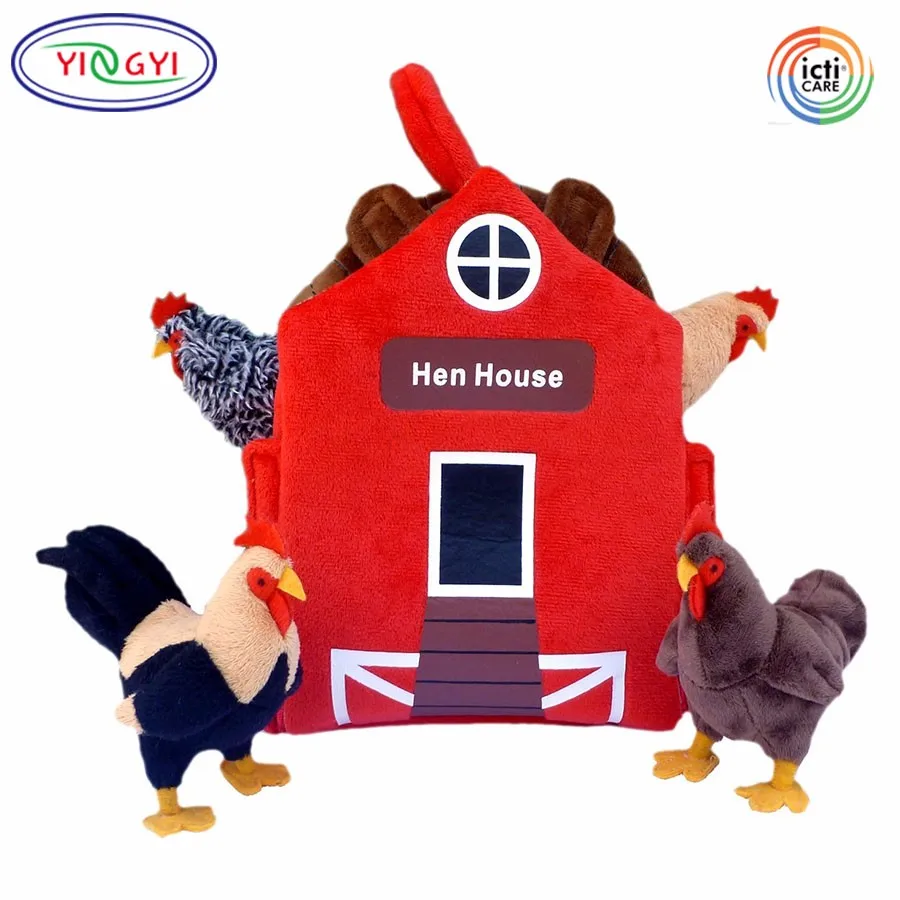 D626 Chicken Coop Hen House Plush Stuffed Play Set Farm Animal Stuffed