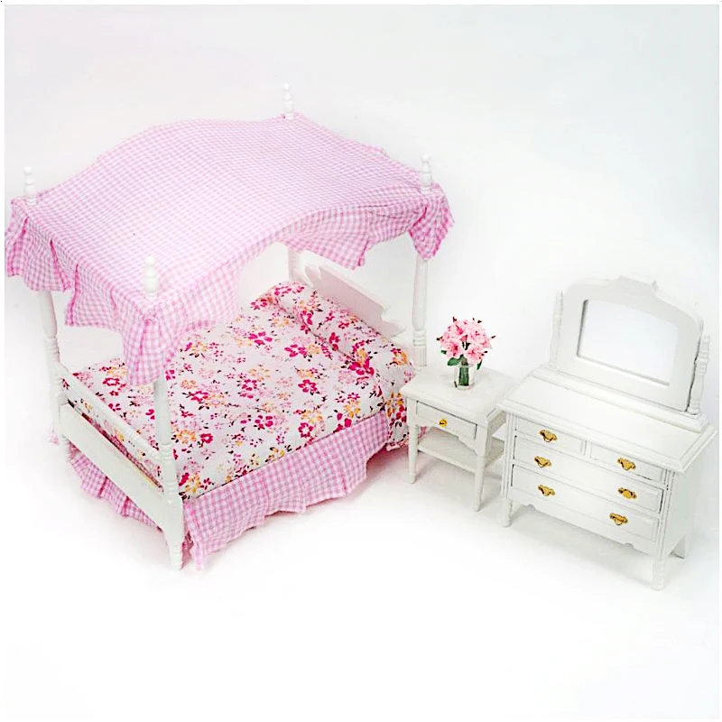 Dollhouse Bedroom Princess Canopy Bedroom Set 3 Wb002 Buy Doll Bed Mini Doll Bed Princess Bedroom Set Product On Alibaba Com