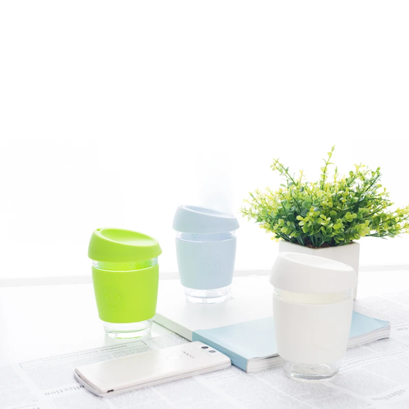 12OZ Reusable glass coffee mugs With silicone sleeve