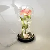 Decorative clear glass rose dome with wooden base led