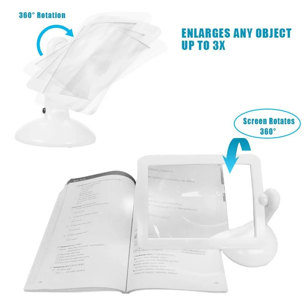 Fw001 3x Fullpage Hands Free Led Lighted Reading Magnifier Table Lamp