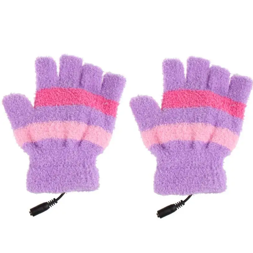 Sealike Unisex Stripe Fingerless USB Heated Gloves Hands Warmer Gloves