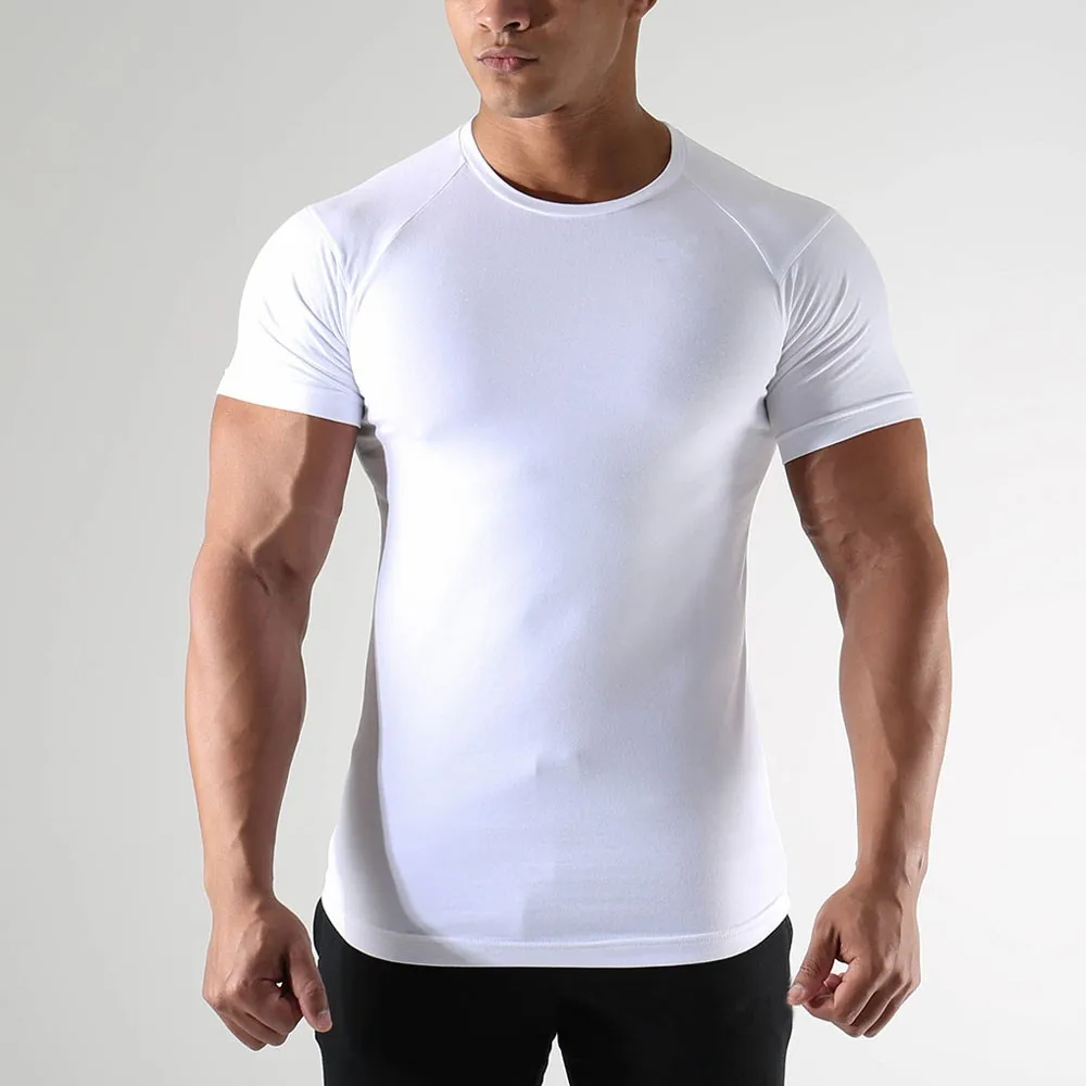 Custom 95 Cotton 5 Spandex Plain Seamless Men Fitness T-shirts