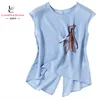 Whole Sale Stylish Sexy Summer Light Blue Back Split Silk Vest for Women