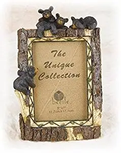 10.5 Inch Tree Trunk Design with Black Bear Family 5 x 7" Photo Frame
