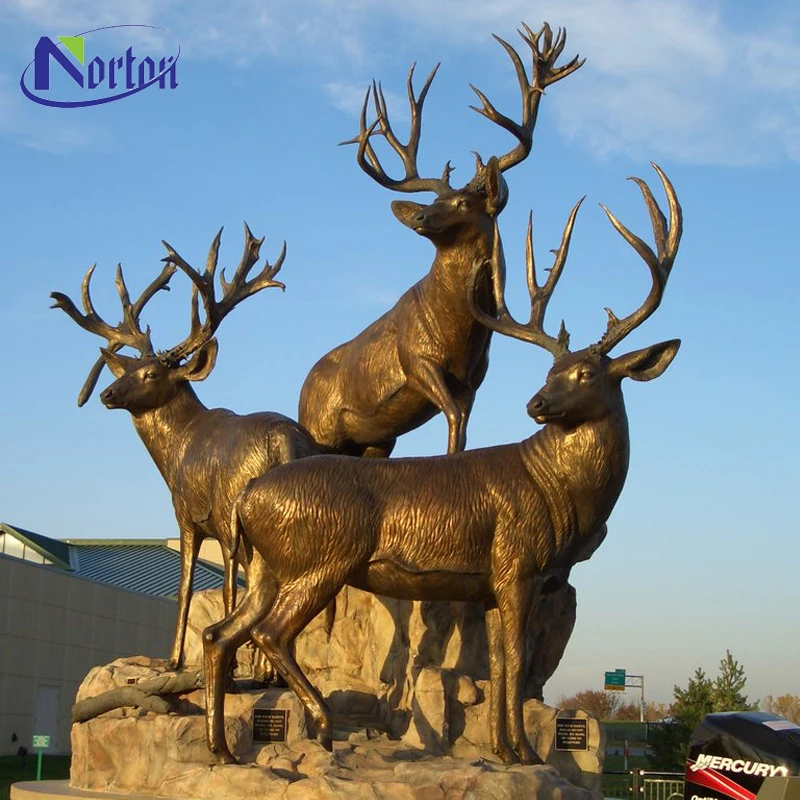 Modern Garden Decoration Three Standing Bronze Deer Sculpture Statue