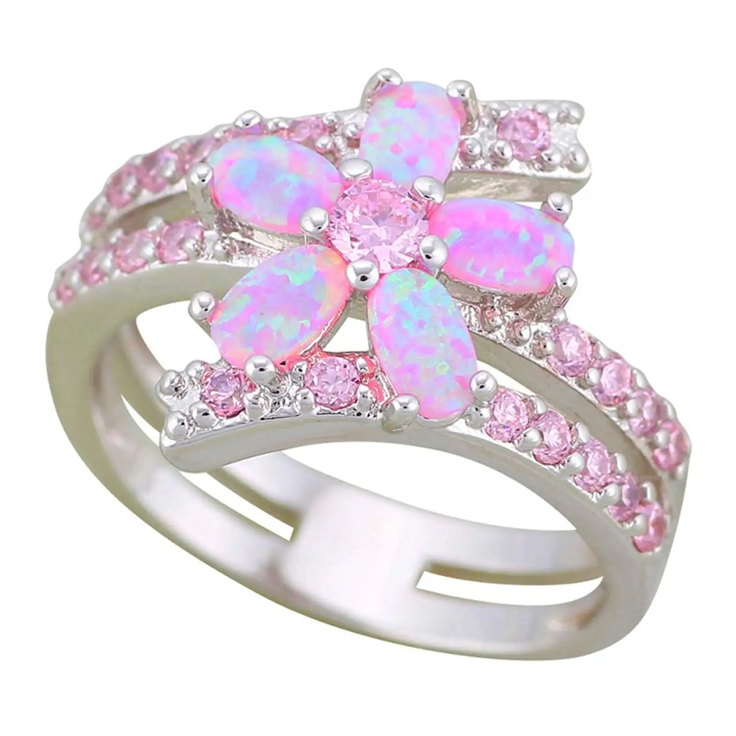 F&F jewel Fashion Heart Design White Fire Opal Rings For Women Wedding Ring Engagement Bridal Rings