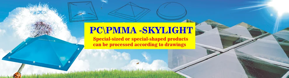 Polycarbonate transparent pyramid, dome milky white, double roof daylighting skylight