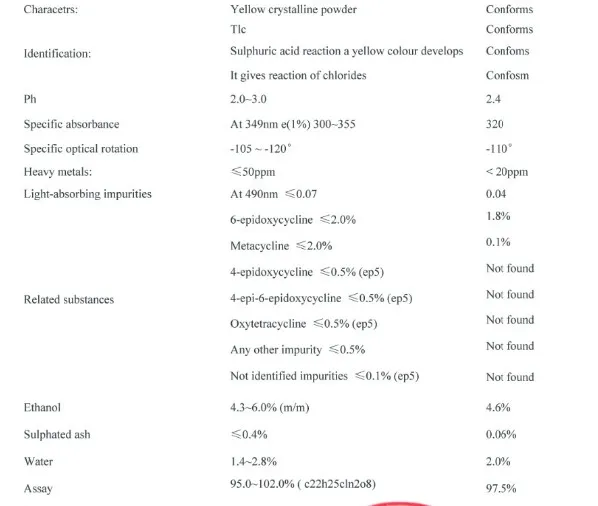 Veterinary Antibiotic Doxycycline Hyclate / Doxycycline Hcl Powder Cas