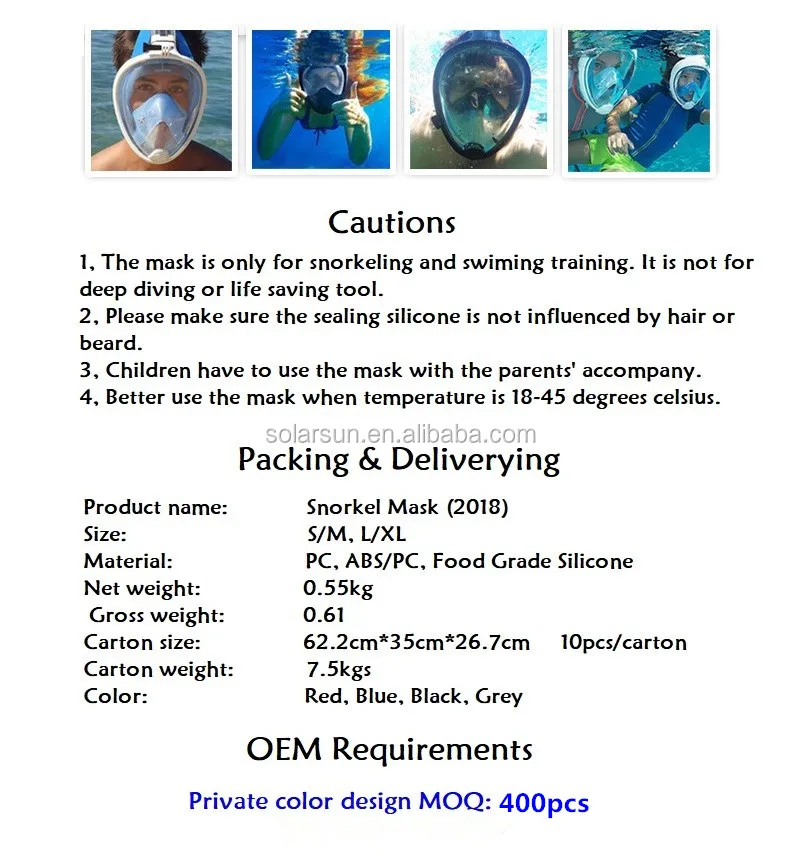 2018 New Free Breath Seaview 180 Degree Scuba Diving Full Face Snorkel Mask