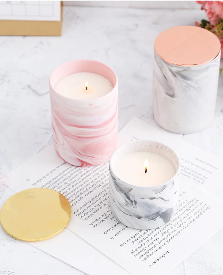 Popular OEM marbling natural soy wax candle jar with lid