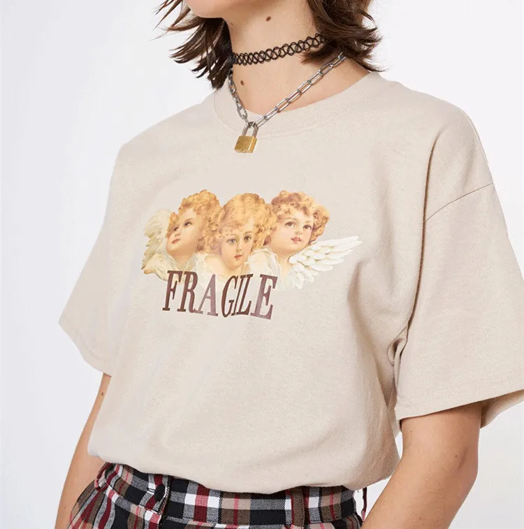 Wholesale Hot Selling O-neck Vintage Angel Cupid Printed Women T-Shirt