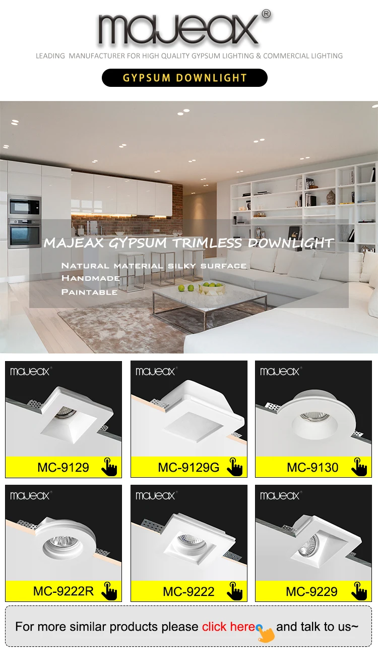 Majeax indoor IP20 modern gypsum ceiling recessed trimless led downlight plaster lamp